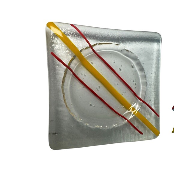 4 Art Glass Fused Artisan Coasters Blue Yellow Red  Trinket bowl Decor Vintage - Picture 12 of 16